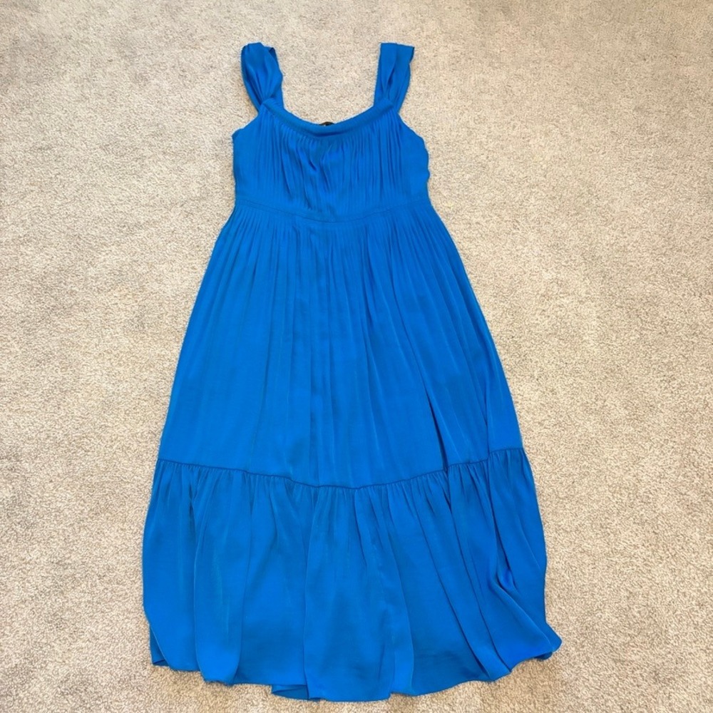 Kobi Halperin Tiered Maxi Dress Womens M Blue Satin Flowy Romantic Pleated